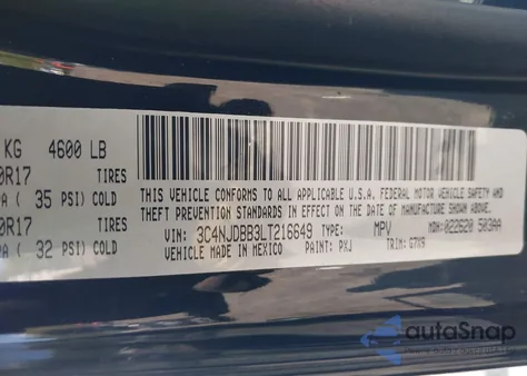 2020 Jeep Compass Latitude 4X4 from USA, damaged, VIN 3C4NJDBB3LT216649